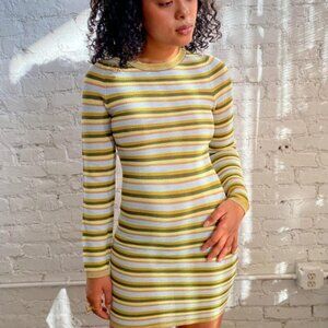 Lisa Says Gah Becca Mini Dress Sky Stripe Long Sleeve Stretch Knit